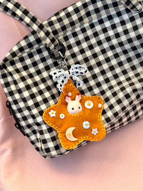 Mustard Yellow Star Felt Bag Charm with Surprise Calico Critter