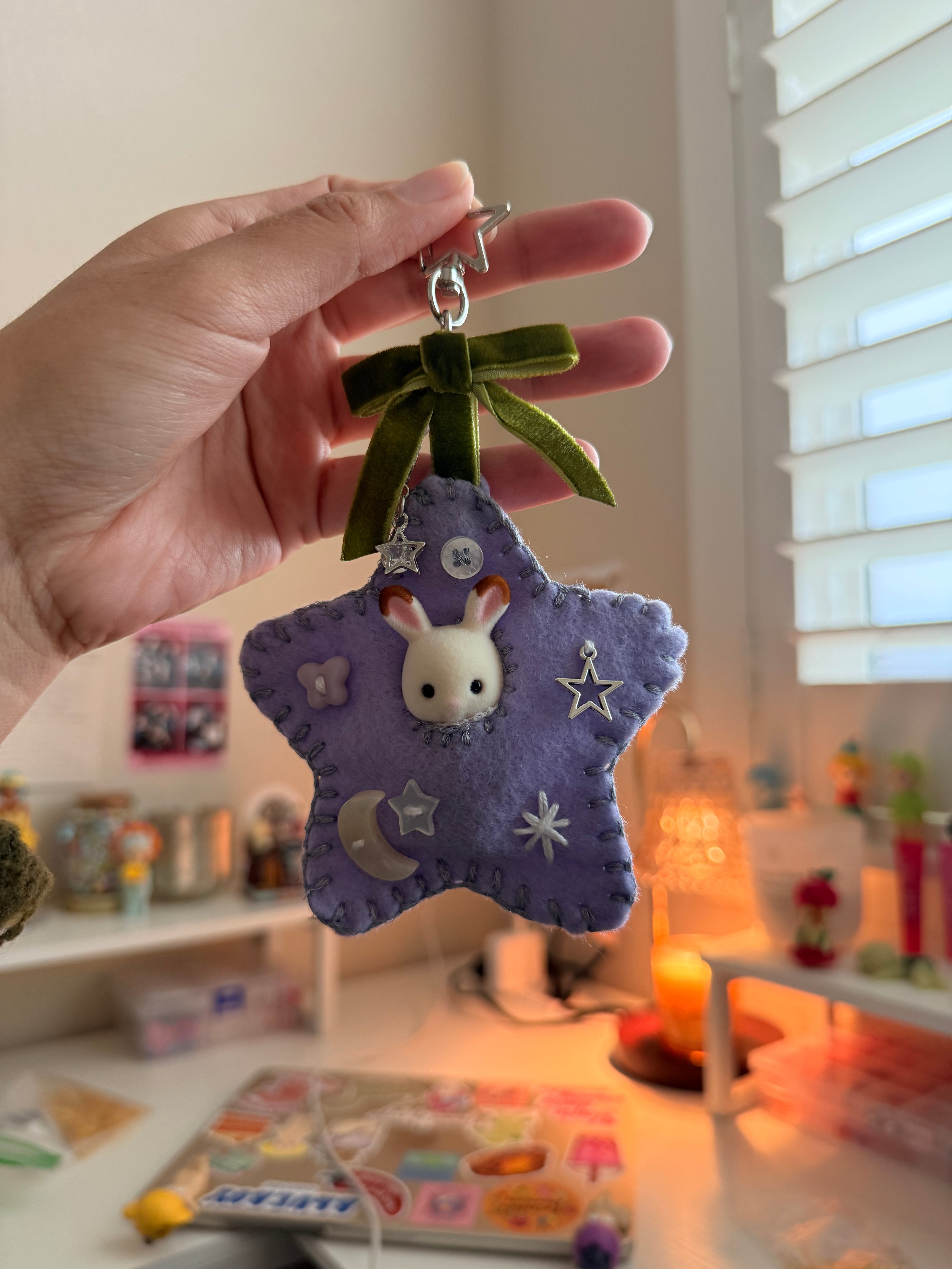 Purple Felt Star Bag Charm with Surprise Calico Critter