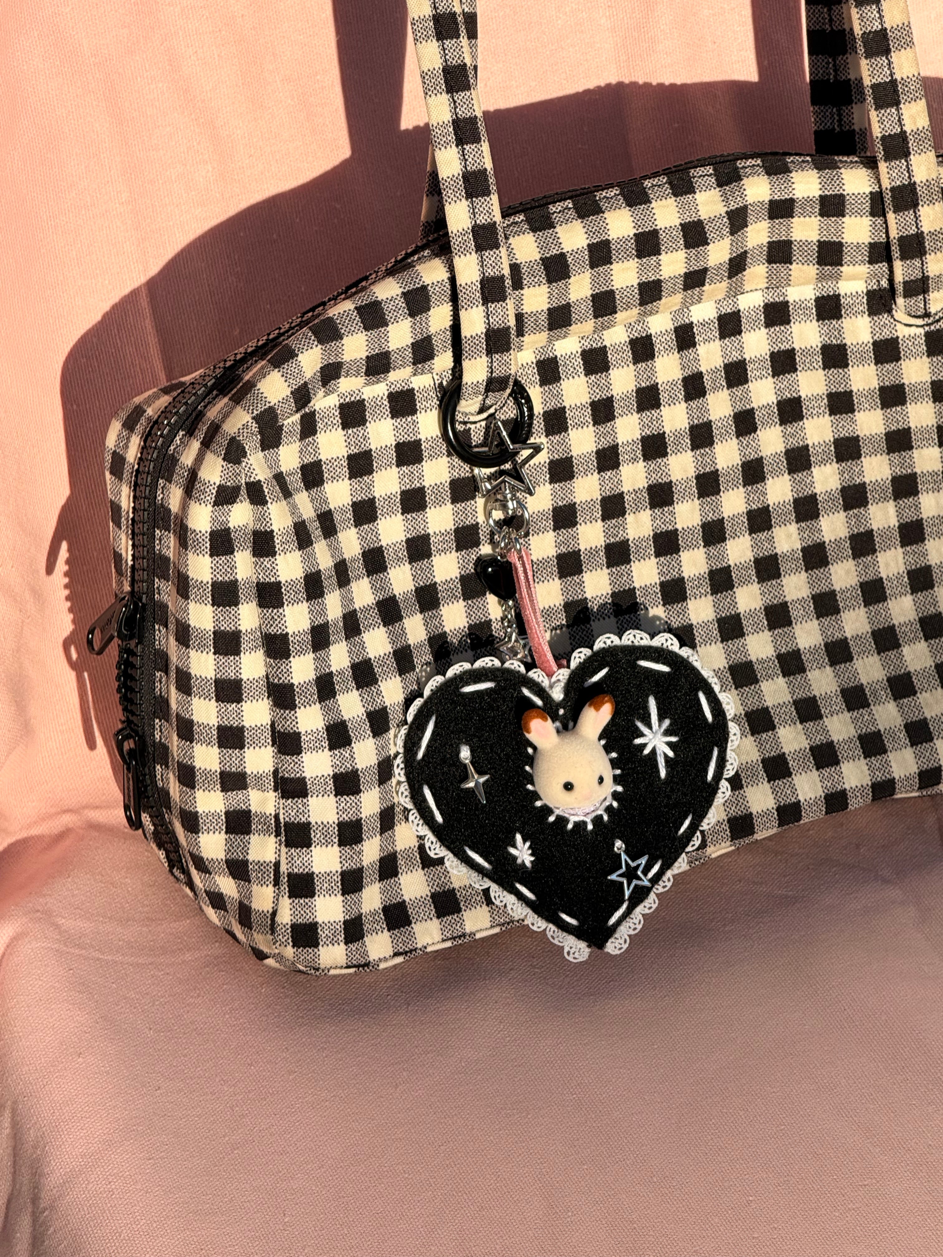 Black Felt Heart Calico Critter Bag Charm