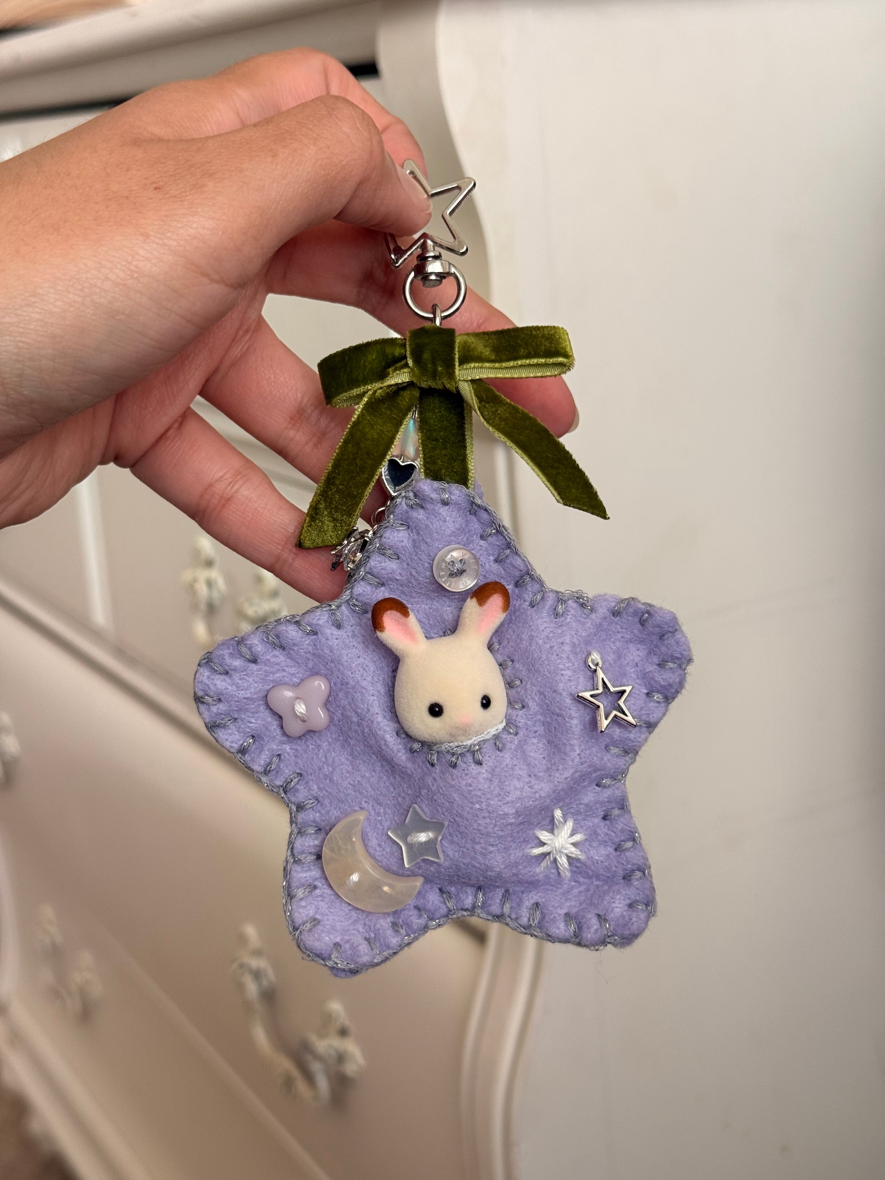 Purple Felt Star Bag Charm with Surprise Calico Critter