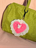 Pink Felt Heart Bag Charm with Surprise Calico Critter