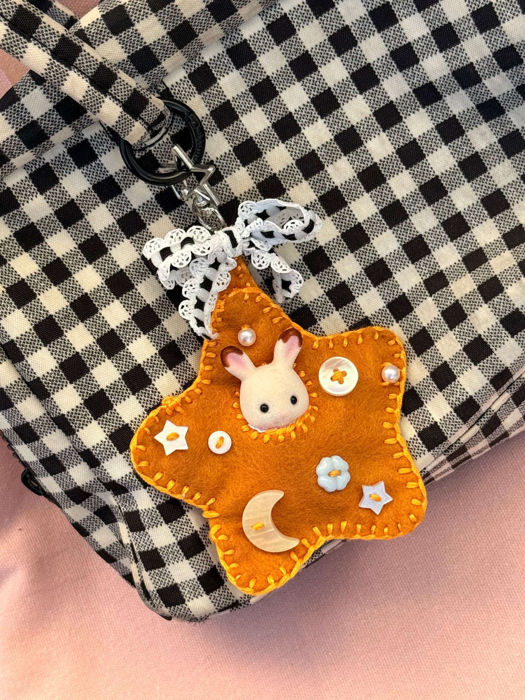 Mustard Yellow Felt Star Bag Charm with Surprise Calico Critter