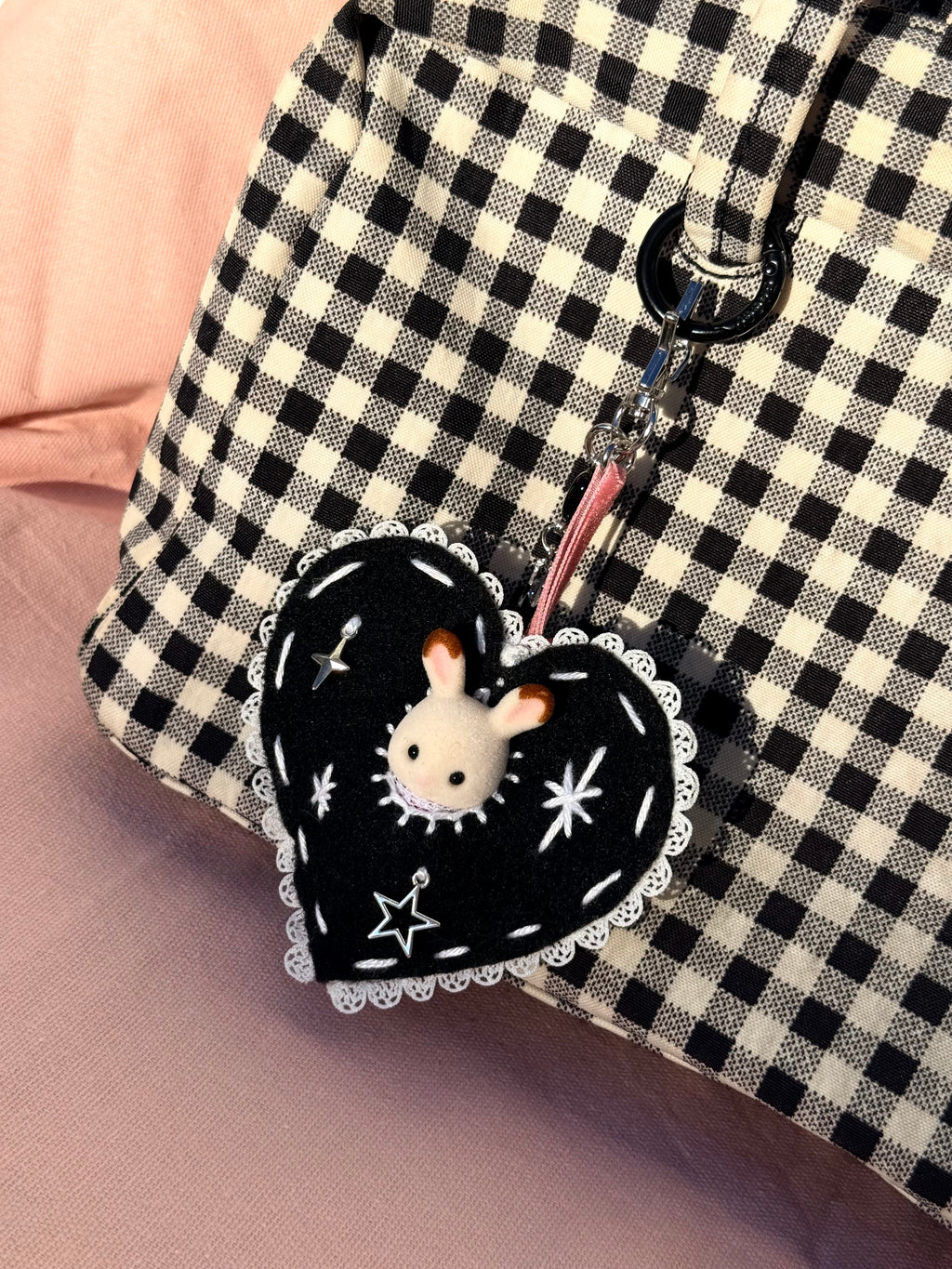 Black Felt Heart Calico Critter Bag Charm