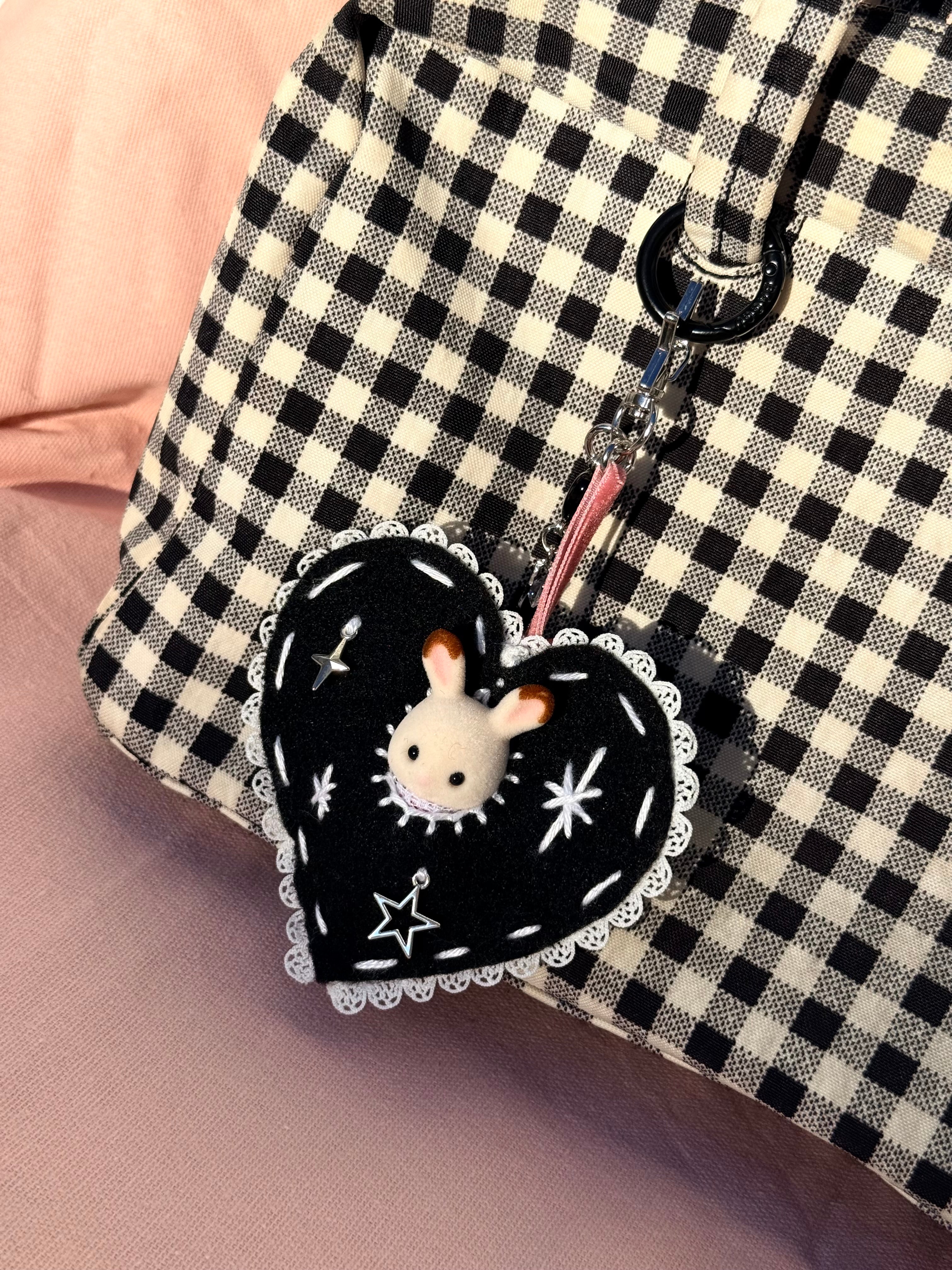 Black Felt Heart Calico Critter Bag Charm