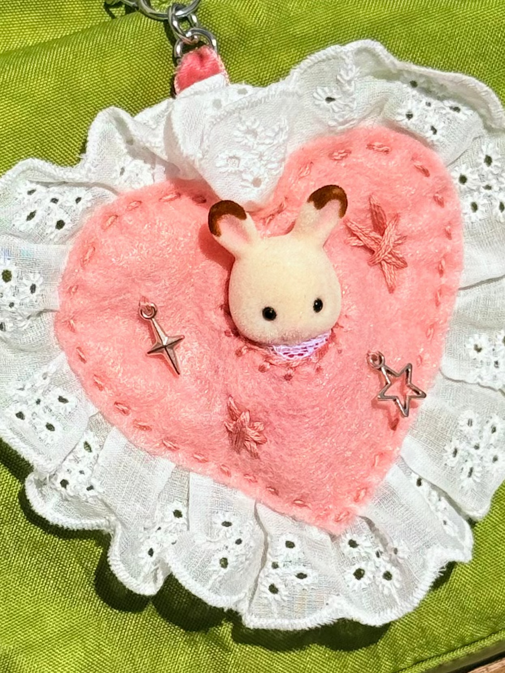 Pink Felt Heart Eyelet Trim Lace Pouch with Surprise Figure
