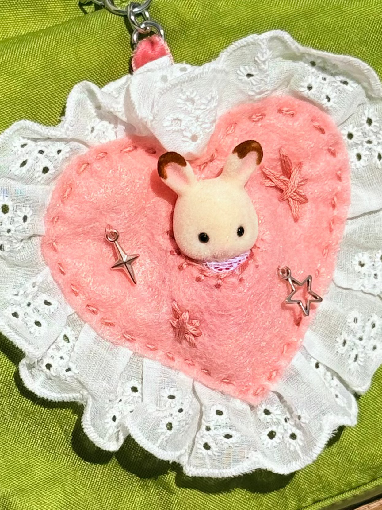 Pink Felt Heart Eyelet Trim Lace Pouch with Surprise Figure