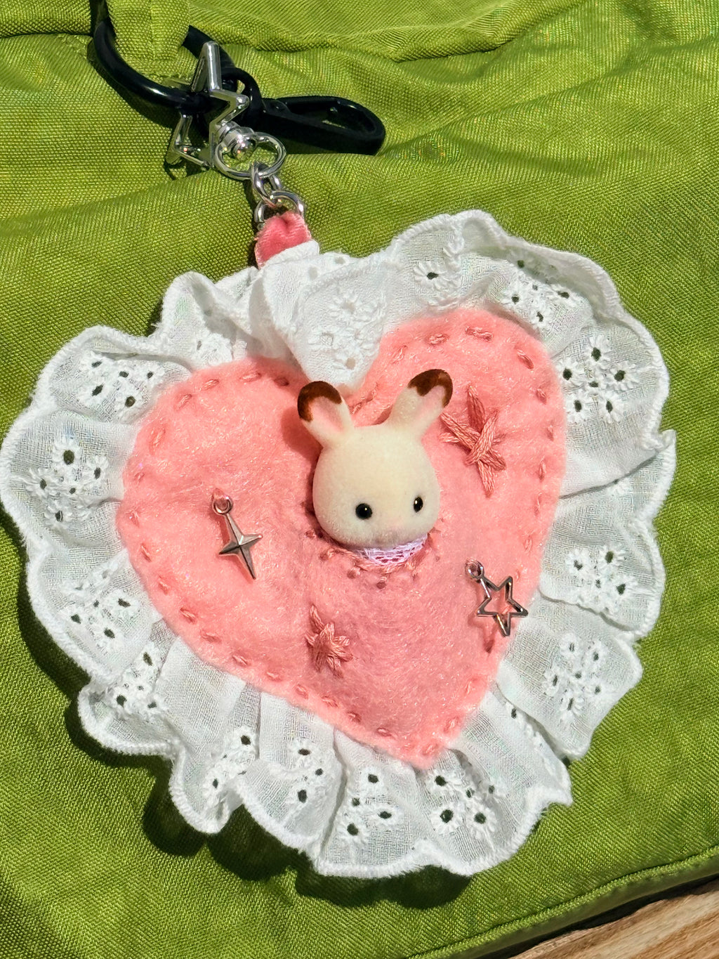 Pink Felt Heart Eyelet Trim Lace Pouch with Surprise Figure