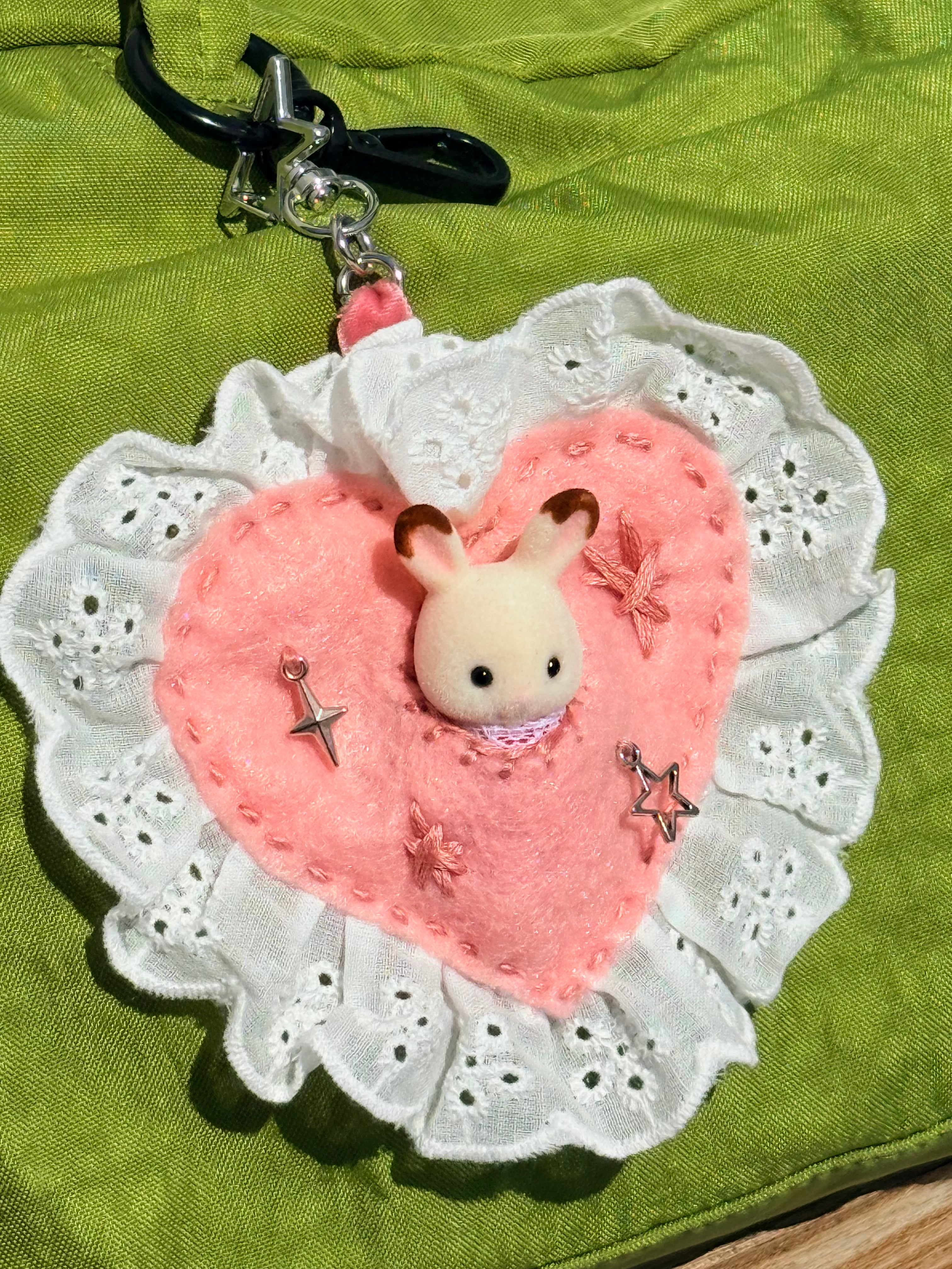 Pink Felt Heart Eyelet Trim Lace Pouch with Surprise Figure