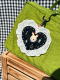 Black Felt Heart Eyelet Trim Lace Pouch with Surprise Figure