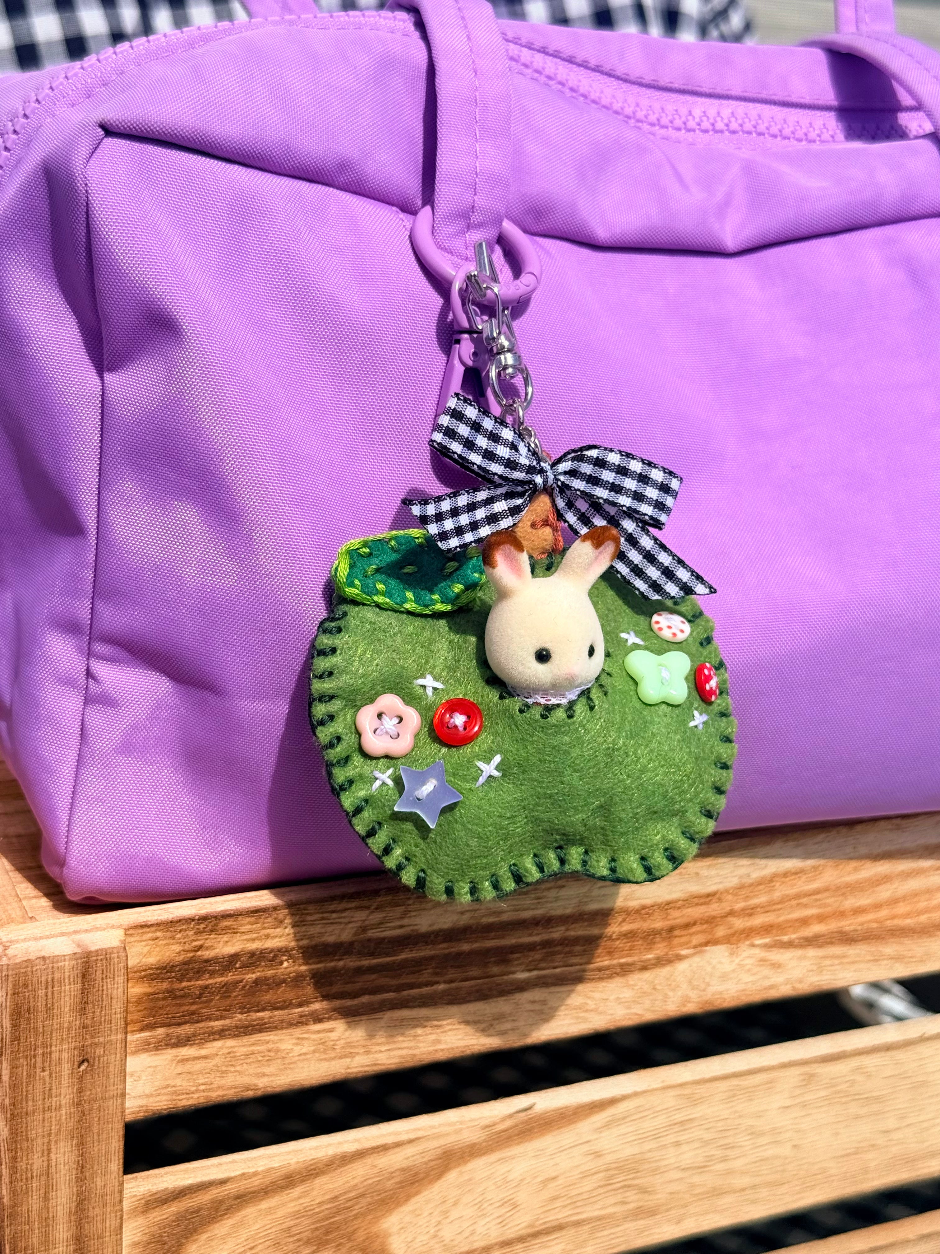Green Felt Apple Pouch with Surprise Figure