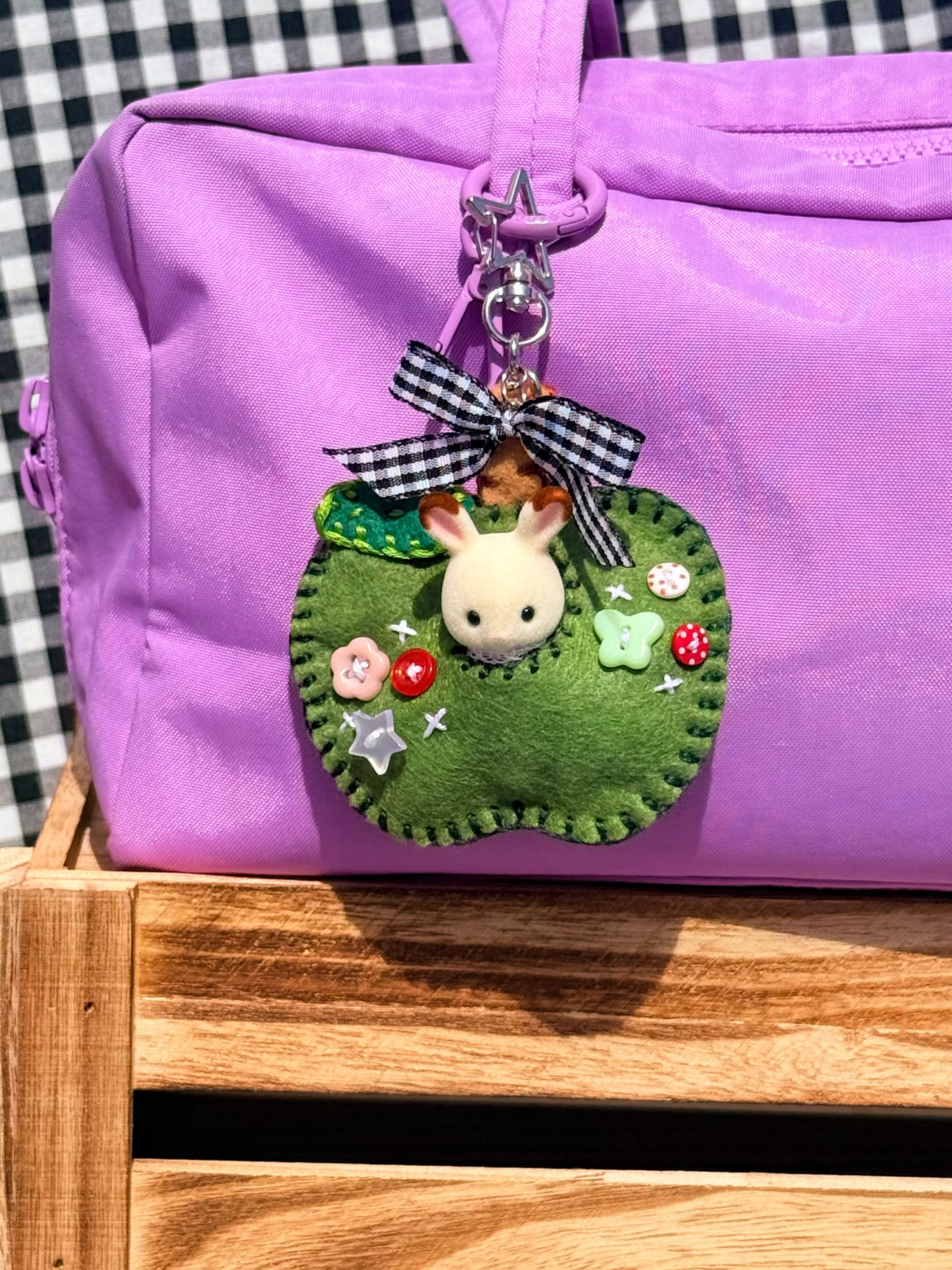 Green Felt Apple Pouch with Surprise Figure