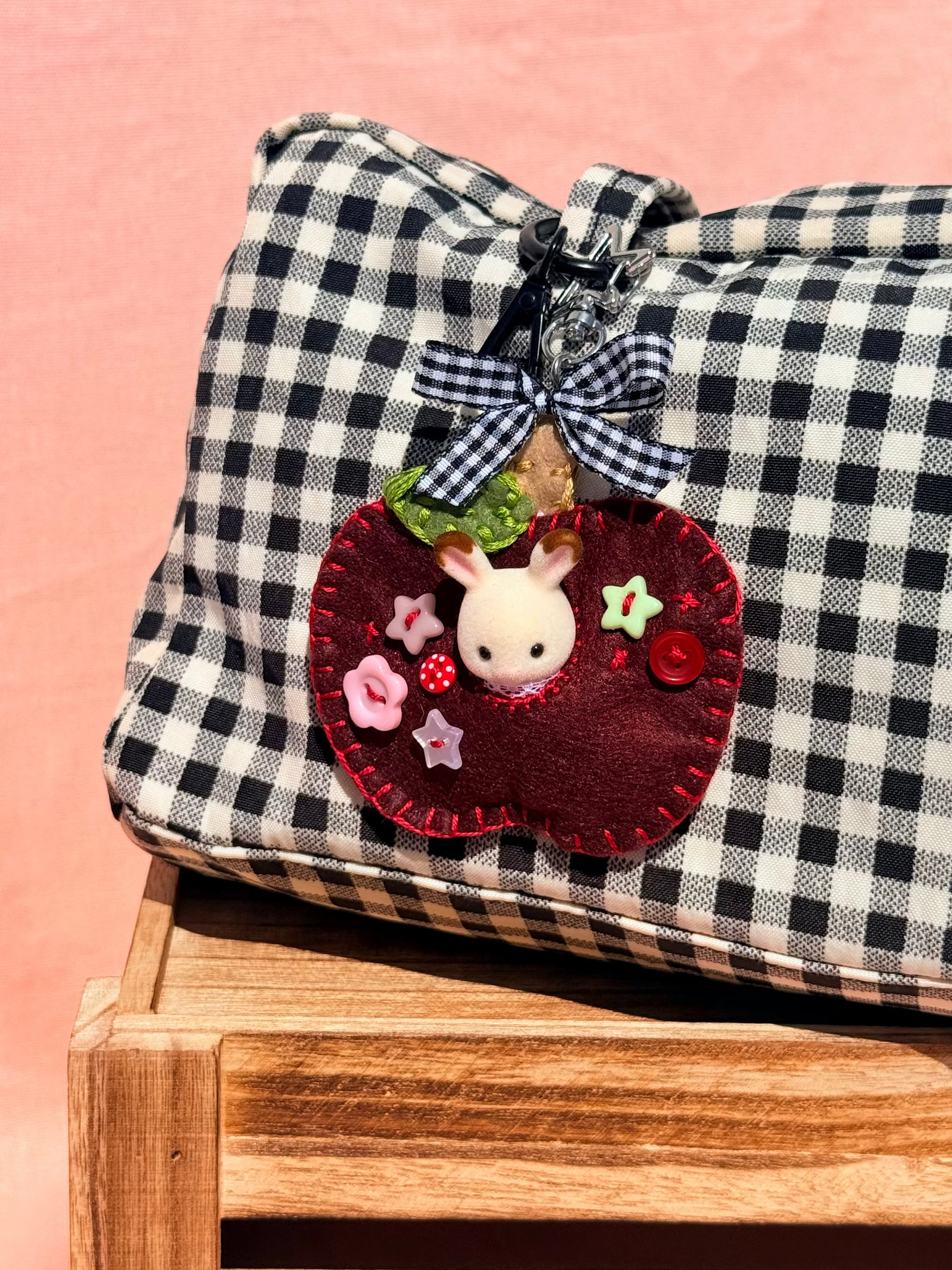 Red Felt Apple Pouch with Surprise Figure