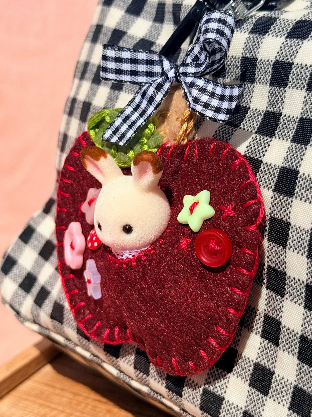 Red Felt Apple Pouch with Surprise Figure