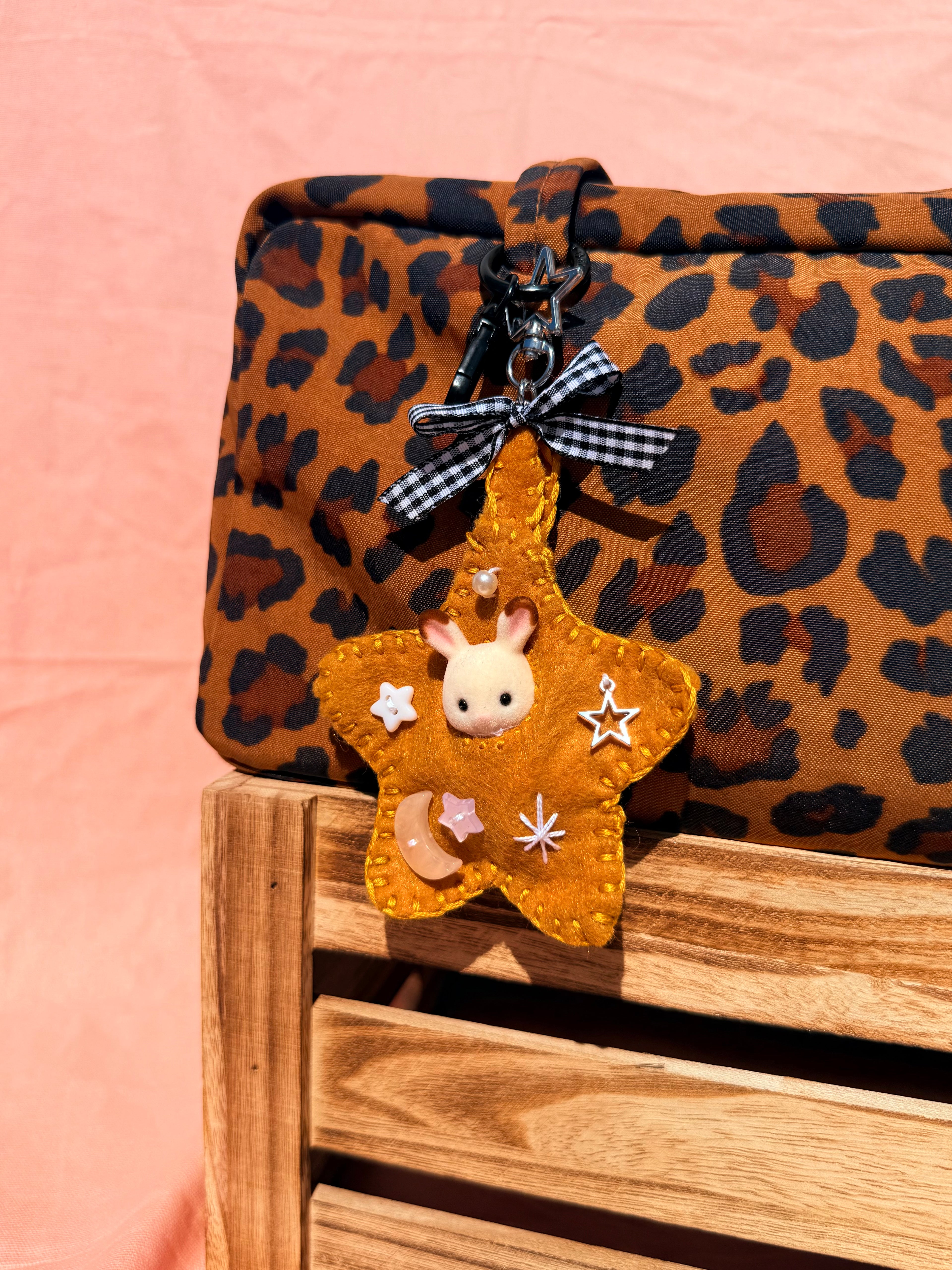 Mustard Yellow Felt Star Pouch with Surprise Figure