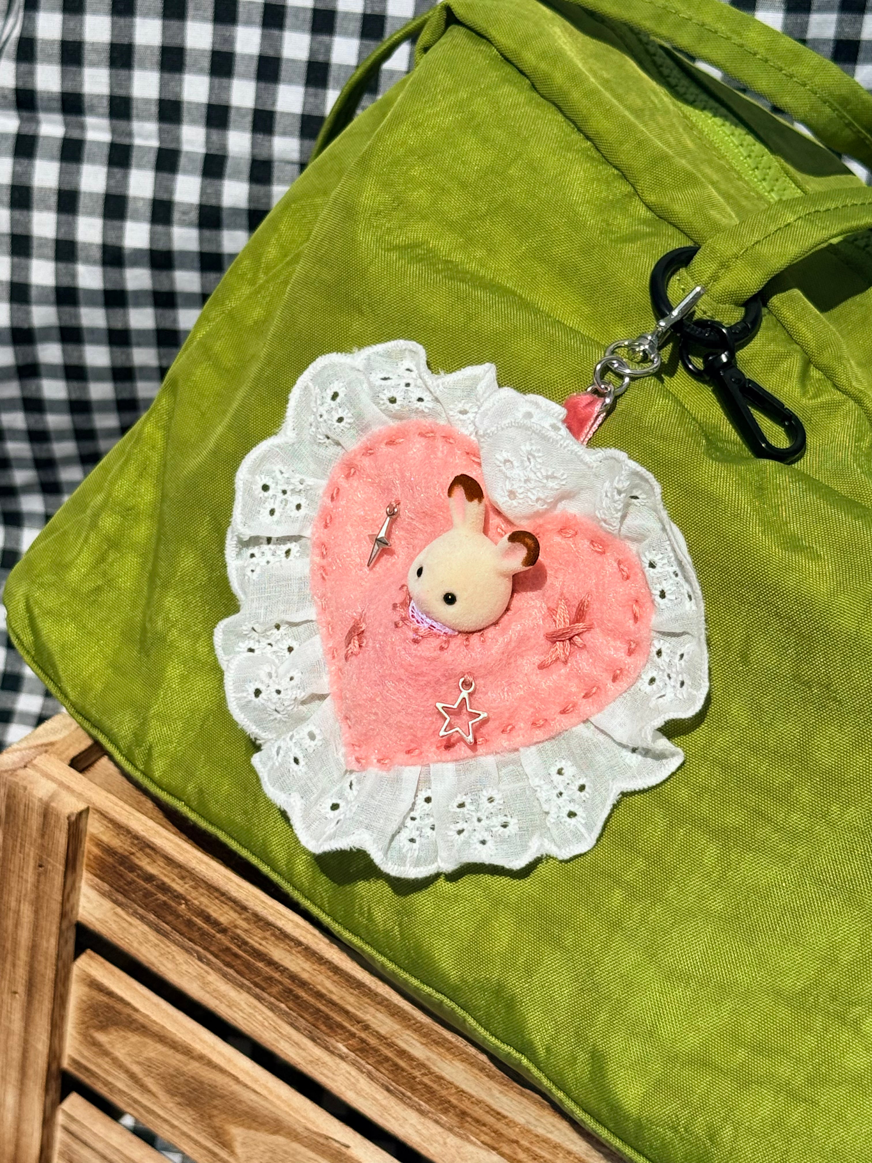 Pink Felt Heart Eyelet Trim Lace Pouch with Surprise Figure